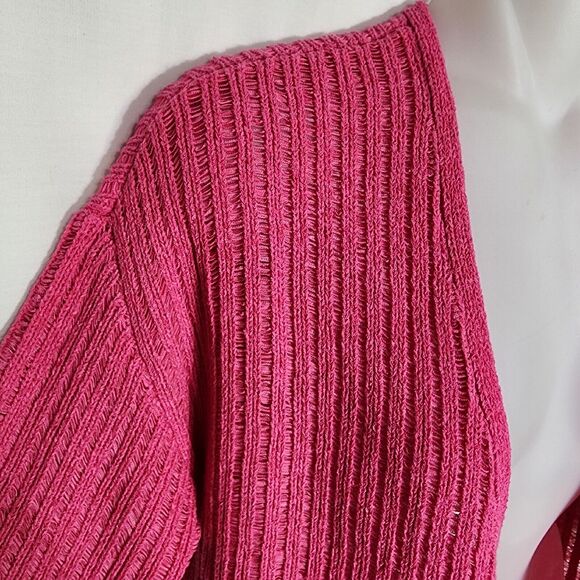Chico's Womens Cardigan Sweater Size 0 Small Pink Elbow Sleeve Knit Ribbed Open - Picture 6 of 9